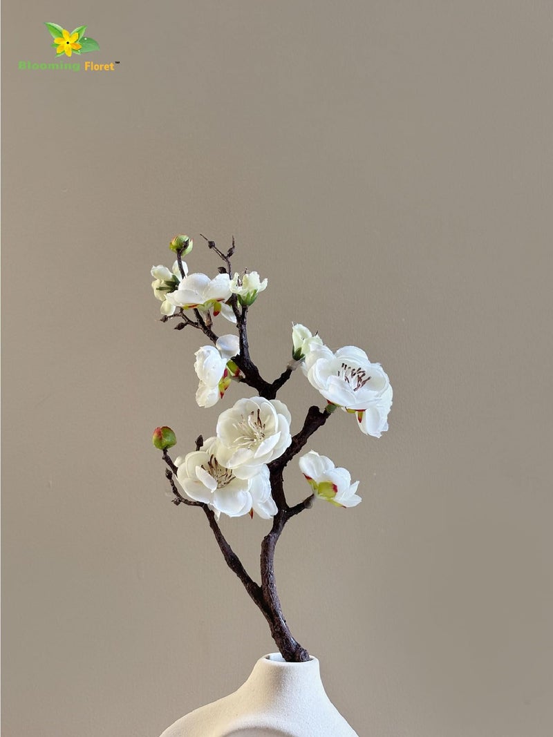 Blooming Floret Artificial Plum Blossom Flower Stick (Set of 2) Perfect for Home Decor, Office, Weddings, Gifting/Natural Looking Flower Stems 36 cm | Durable (White) - Image 3