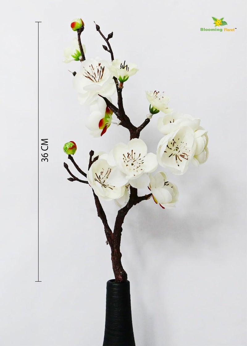 Blooming Floret Artificial Plum Blossom Flower Stick (Set of 2) Perfect for Home Decor, Office, Weddings, Gifting/Natural Looking Flower Stems 36 cm | Durable (White) - Image 4