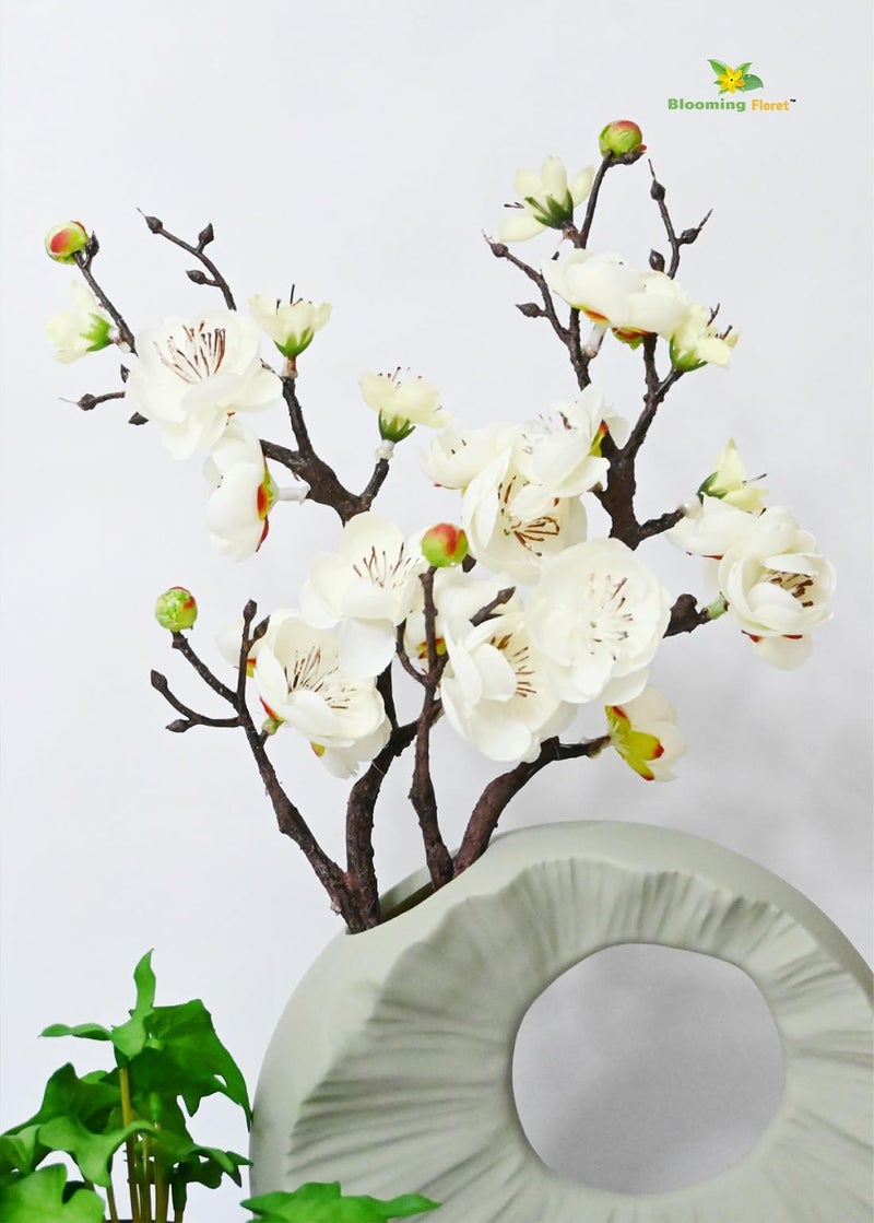 Blooming Floret Artificial Plum Blossom Flower Stick (Set of 2) Perfect for Home Decor, Office, Weddings, Gifting/Natural Looking Flower Stems 36 cm | Durable (White) - Image 5