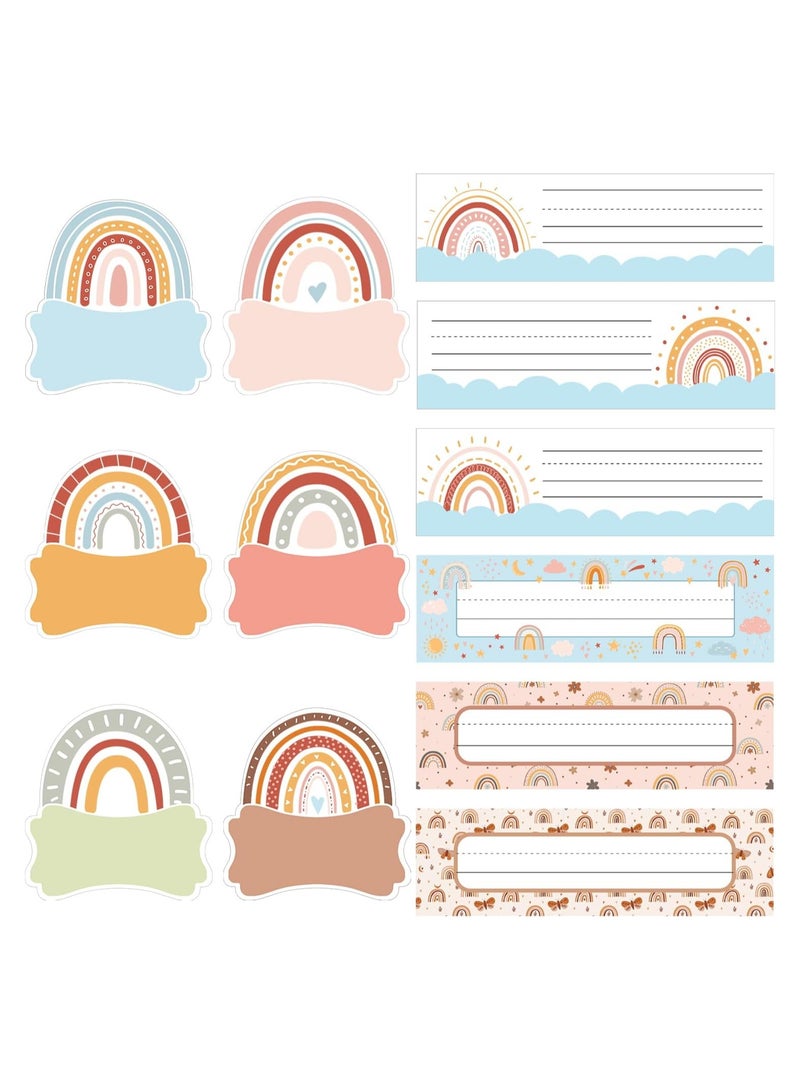 Generic f 96Pcs Boho Rainbow Cutout Name Tags Self Adhesive Classroom Name Stickers Water Bottle Labels Daycare Name Plate Stickers for Desk Classroom Teacher Back to School Baby Shower Party Favor