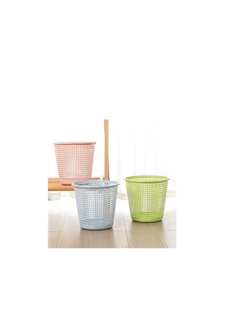 Mesh Round Open Top Waste Basket Bin Trash Can Durable Decorative Garbage Container, Plastic Mesh Home, Kitchen Blue - Image 2