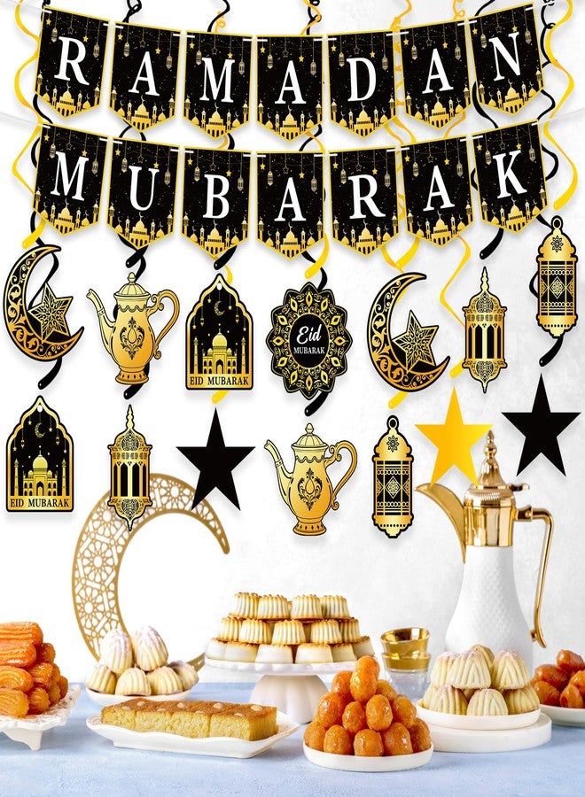 Labrostar 34Pcs Ramadan Decorations Ramadan Decorations for Home Pre-Assembled Mubarak Eid Kareem Muslim Banner Star Moon Lantern Hanging Swirls Decorations for Home Fireplace Indoor Party Supplies - Image 4