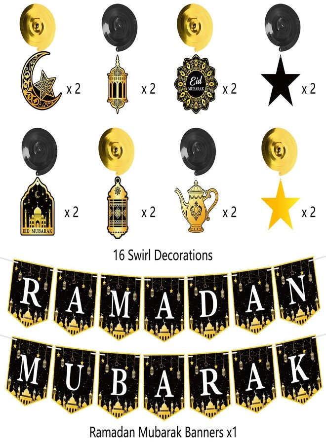 Labrostar 34Pcs Ramadan Decorations Ramadan Decorations for Home Pre-Assembled Mubarak Eid Kareem Muslim Banner Star Moon Lantern Hanging Swirls Decorations for Home Fireplace Indoor Party Supplies - Image 3