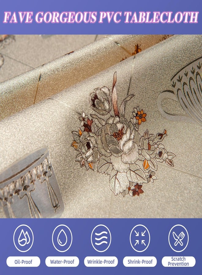 FAVE Heavy Duty Vinyl Tablecloths with Peony Waterproof Oil-Proof PVC Table Cloth Stain-Resistant Wipeable Table cloths for Wedding, Banquet, Birthday, Party, Restaurant Decorations (Gold, 55X78 Inch) - Image 5