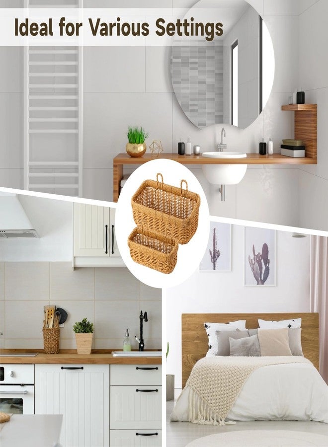 DORMIYA 2-Piece Woven Plastic Hanging Baskets, Wall-Mount Kitchen Organizer with Faux Rattan Weave, Includes Adhesive Hooks, for Fruit, Vegetables, Garlic & Onion Storage - Image 5