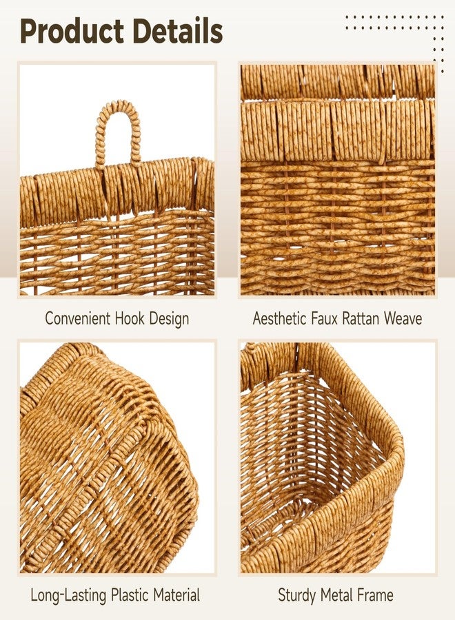 DORMIYA 2-Piece Woven Plastic Hanging Baskets, Wall-Mount Kitchen Organizer with Faux Rattan Weave, Includes Adhesive Hooks, for Fruit, Vegetables, Garlic & Onion Storage - Image 4