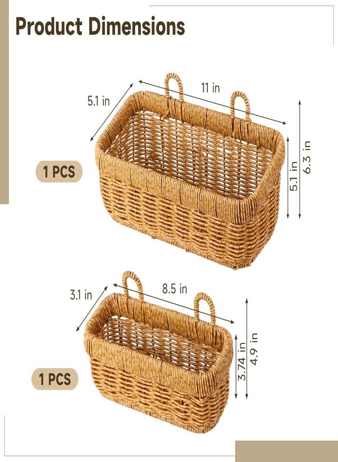 DORMIYA 2-Piece Woven Plastic Hanging Baskets, Wall-Mount Kitchen Organizer with Faux Rattan Weave, Includes Adhesive Hooks, for Fruit, Vegetables, Garlic & Onion Storage - Image 3
