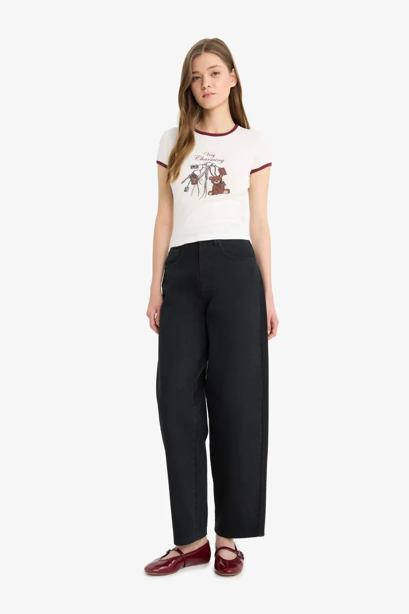 DeFacto Fitted Crew Neck Printed Ribbed Short Sleeve T-Shirt
