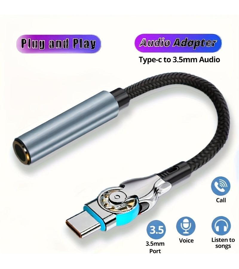 Black Type C to 3.5mm Headphone Audio Adapter Cable 5.91inch Lossless Sound for Music Listening and Calls - Image 2
