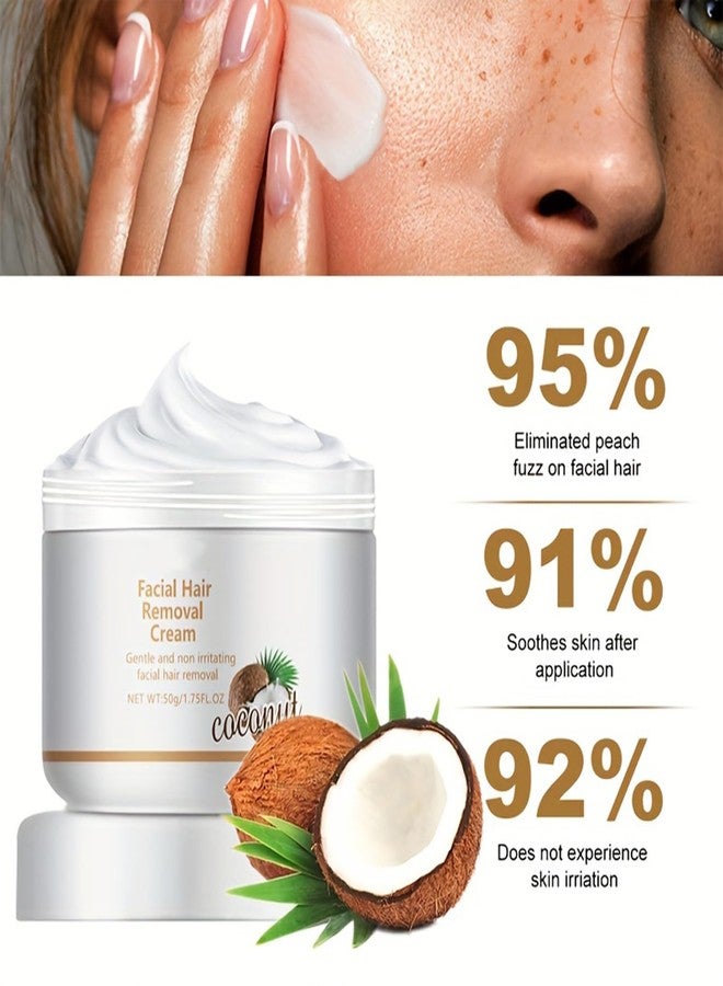 Grospe Facial Depilatory Cream, Coconut Hair Remover for Upper Lip and Chin for Women Face Hair Remover for Body Sensitive Skin 1.75fl.oz Hair Removal Cream Gentle and Non-Irritating - Image 2