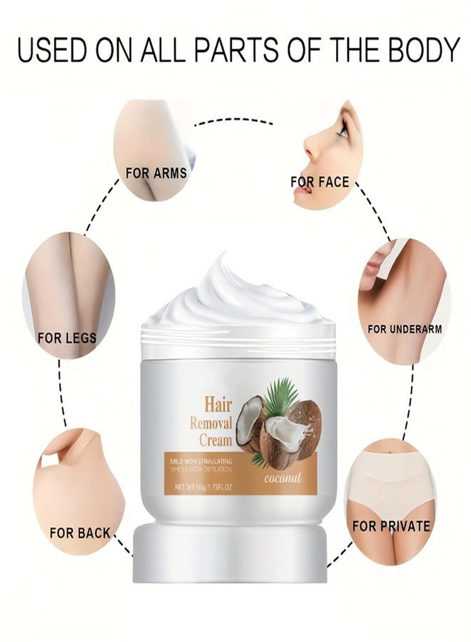 Grospe Facial Depilatory Cream, Coconut Hair Remover for Upper Lip and Chin for Women Face Hair Remover for Body Sensitive Skin 1.75fl.oz Hair Removal Cream Gentle and Non-Irritating - Image 3