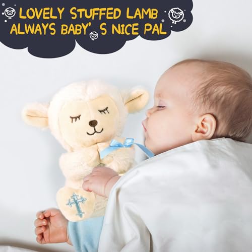VUNCESSIN Baptism Gifts for Baby Boys with 7'' Cute Plush Lamb and Pray Book, Baptism, Dedication and Christening Gift Set for Boys in Keepsake Box. - Image 3