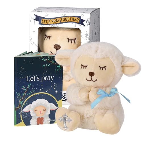 VUNCESSIN Baptism Gifts for Baby Boys with 7'' Cute Plush Lamb and Pray Book, Baptism, Dedication and Christening Gift Set for Boys in Keepsake Box. - Image 1
