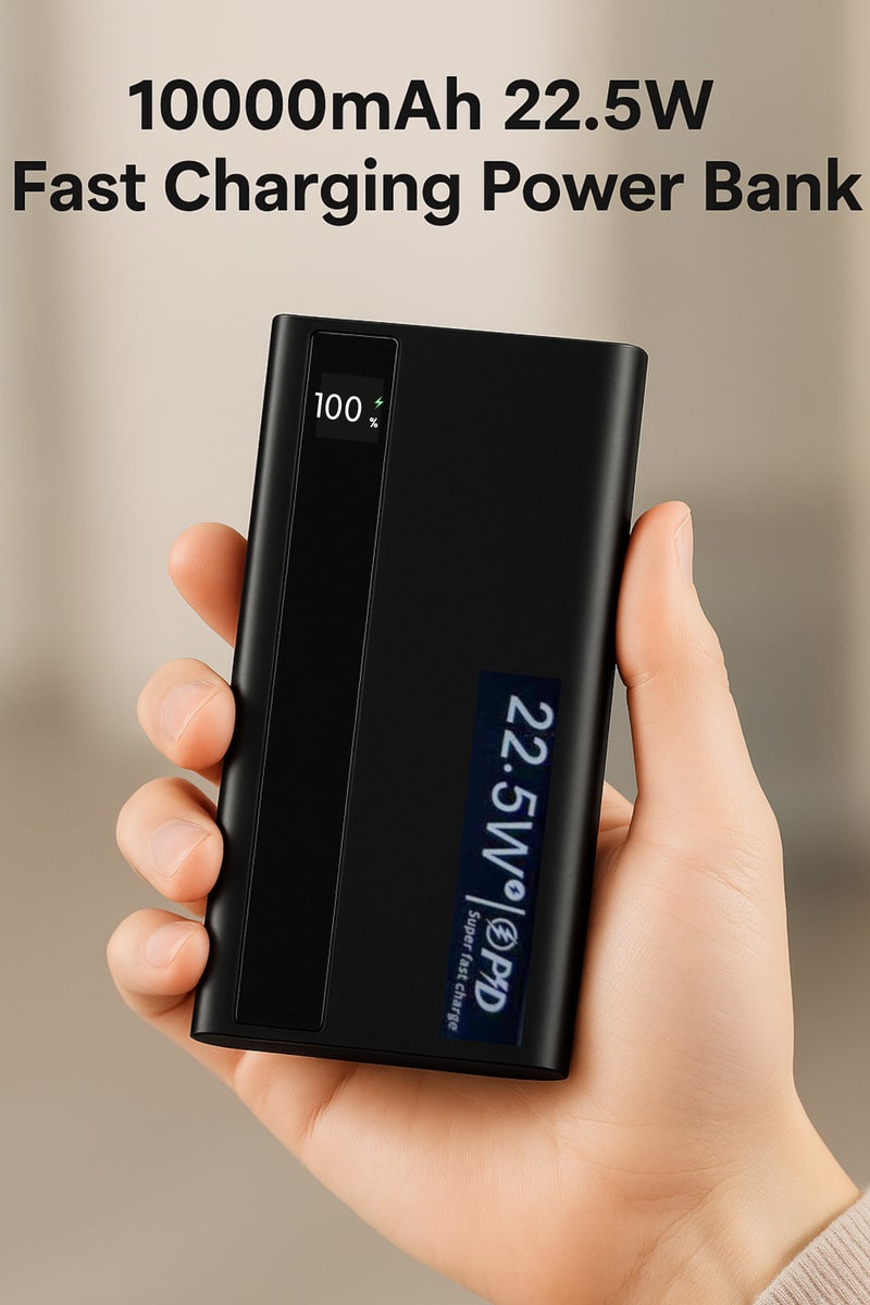 LEVINO 10000mAh Fast Charging Power Bank 22.5W PD – Flight Approved, Ultra-Slim Portable Charger with USB-C In/Out, Dual USB Outputs & Micro Input – Compact External Battery Pack for iPhone 16/15/14, Galaxy S24/S23, Pixel, iPad – Black - Image 1