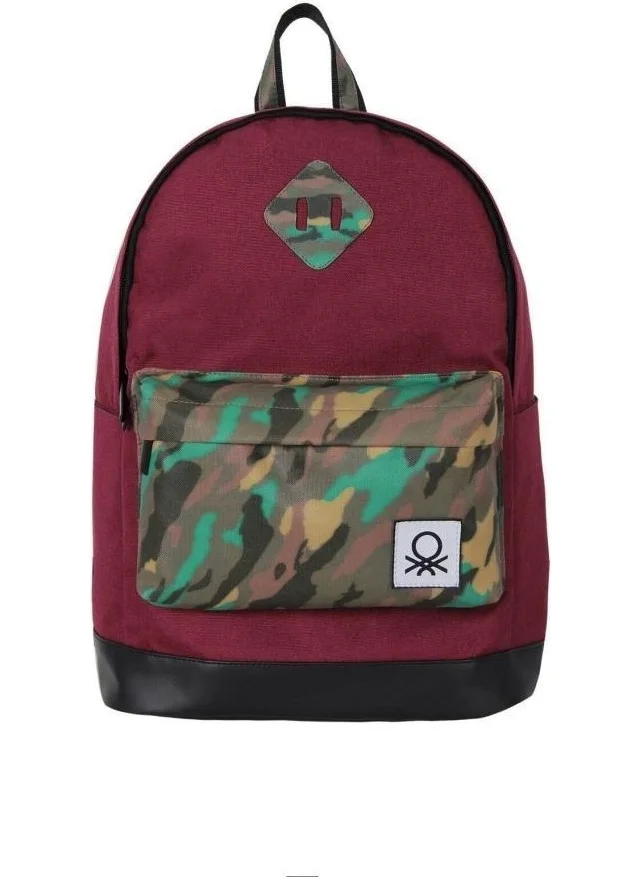 Benetton School Backpack Claret Red Camouflage