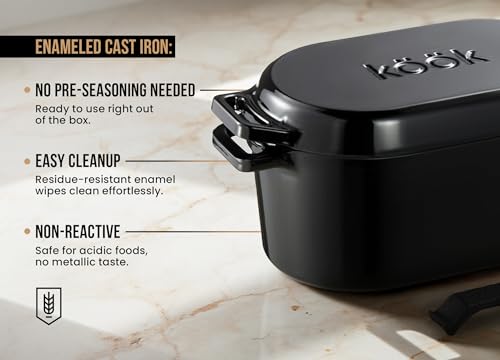 KooK Dutch Oven, for Bread Baking, Sourdough Loaf Pan, with Lid, Dual Handles, Enameled Cast Iron, includes Lid Lever, Dishwasher Safe, 3.4 Qt, Black - Image 5