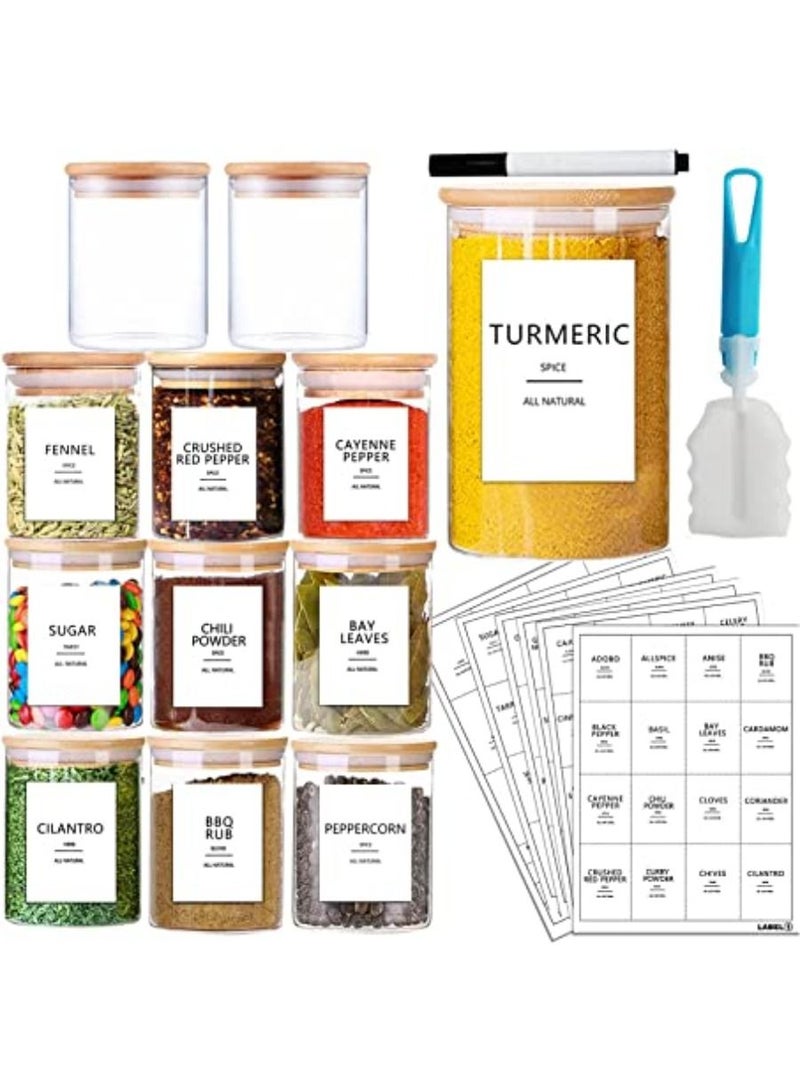 QUESERA Glass Spice Jars with Bamboo Airtight Lids and 114 Labels 9oz 12 Pieces - Image 1