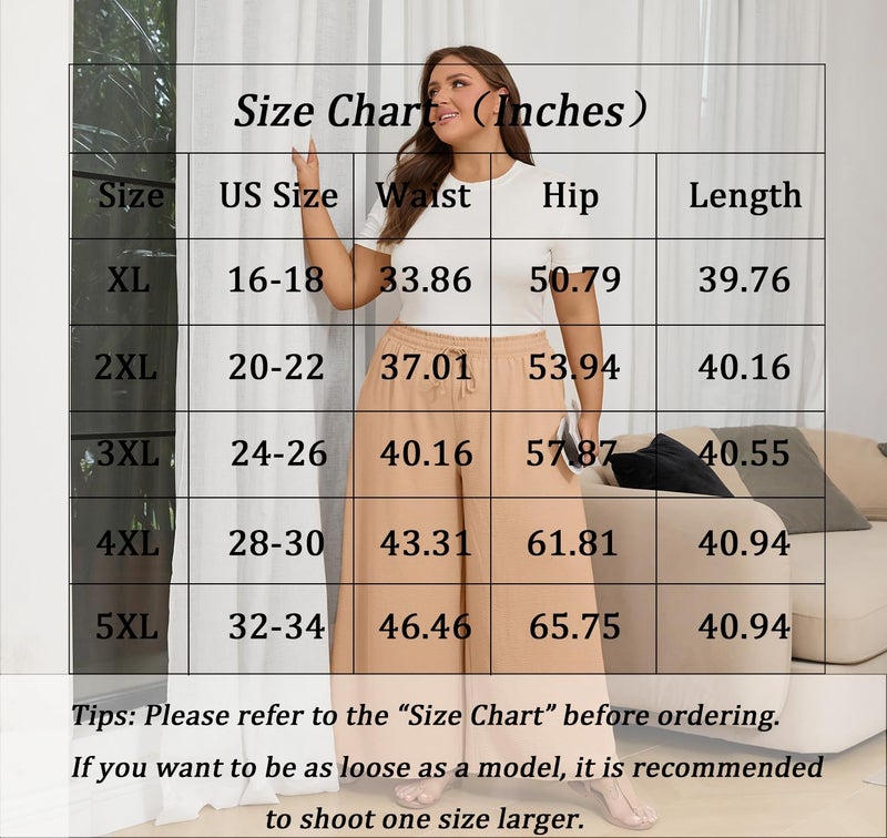 LONGYUAN Womens Plus Size Wide Leg Pants Summer High Waist Casual Long Palazzo Pants Trousers with Pocket Black 5X-Large - Image 5