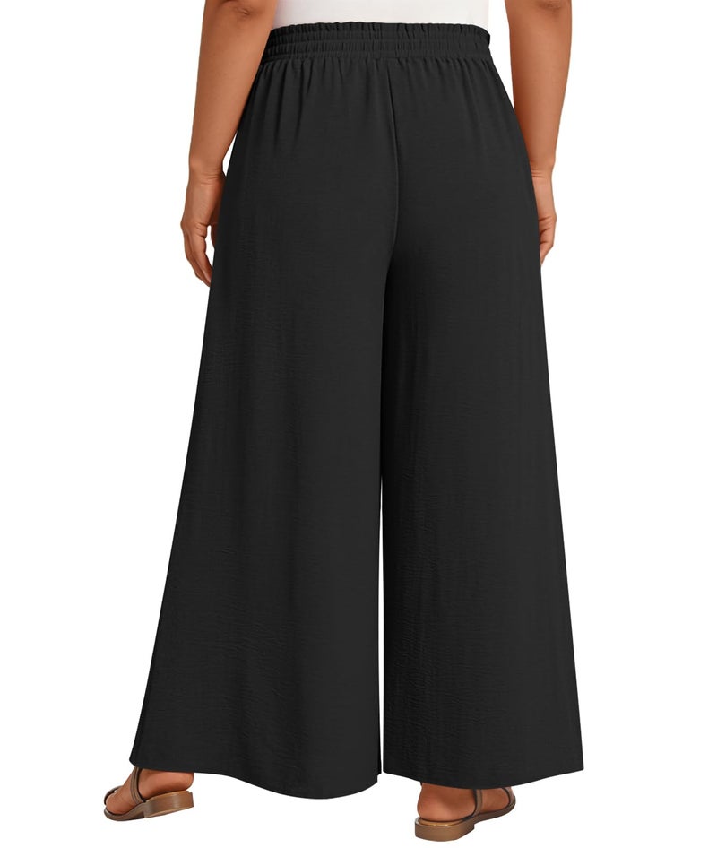 LONGYUAN Womens Plus Size Wide Leg Pants Summer High Waist Casual Long Palazzo Pants Trousers with Pocket Black 5X-Large - Image 4