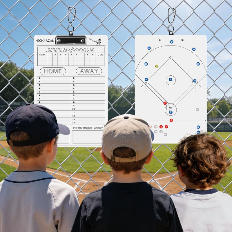 HIGHRAZON Magnetic Baseball Coaches Clipboard, White Double-Sided Dry Erase Coach Board, Tactics Whiteboard with Color Magnetic Sticker and 2 Marker for Coaches Gift - Image 2