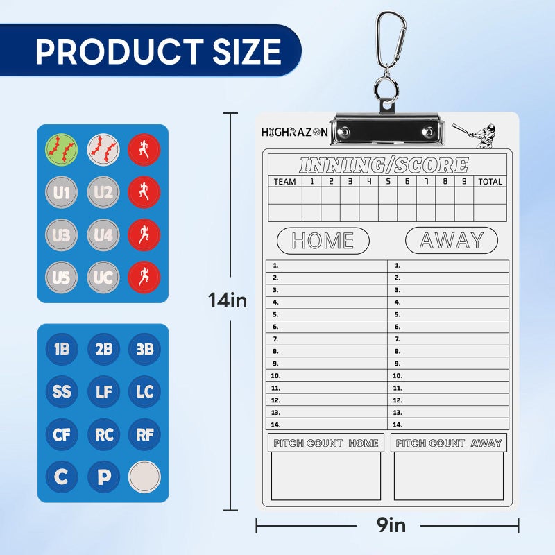 HIGHRAZON Magnetic Baseball Coaches Clipboard, White Double-Sided Dry Erase Coach Board, Tactics Whiteboard with Color Magnetic Sticker and 2 Marker for Coaches Gift - Image 3