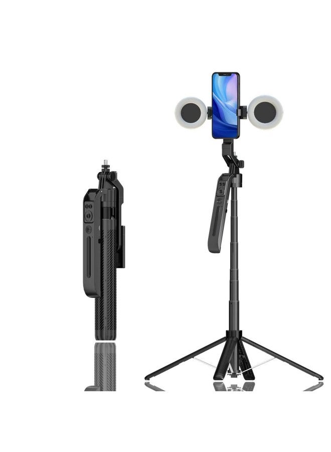 Four-legged Face Follow-up Stand C12 Tremolo Live Video Tracking Follow-up Stabilizer Pan-tilt Selfie Stick-Color:Black (without Light) 1.8m + Four-legged Stand + Remote Control - Image 1