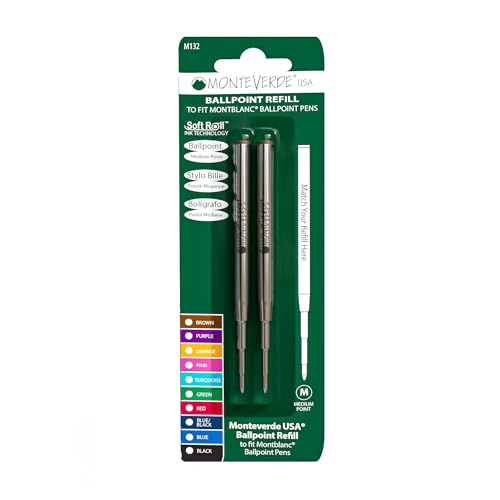 Monteverde USA Soft Ballpoint Refills to Fit Montblanc Pens, Medium Point Brown Ink, Smooth and Elegant Writing, 2-Pack - Image 1