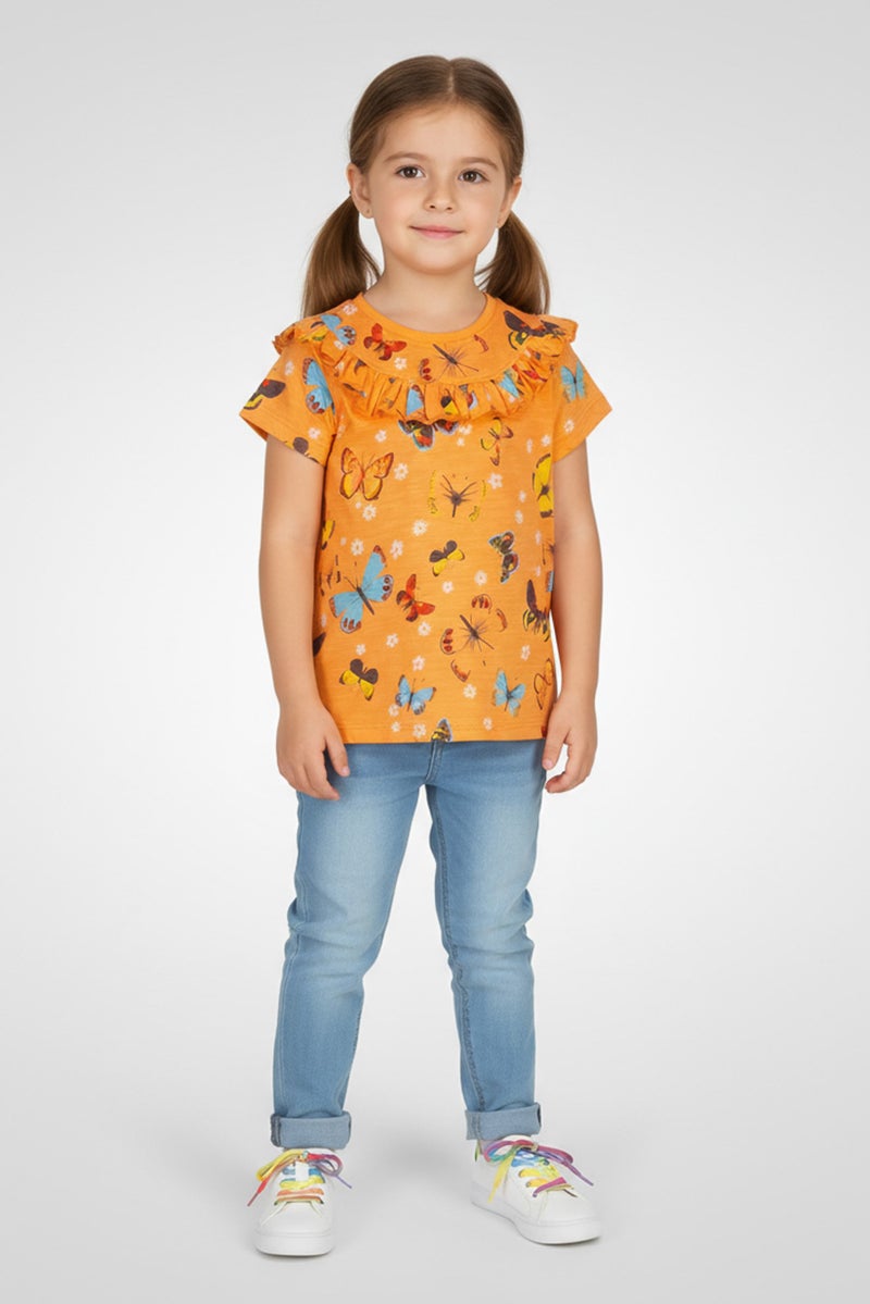 Hamleys Toddlers Girl Allover Print Short Sleeve Top, Orange - Image 1