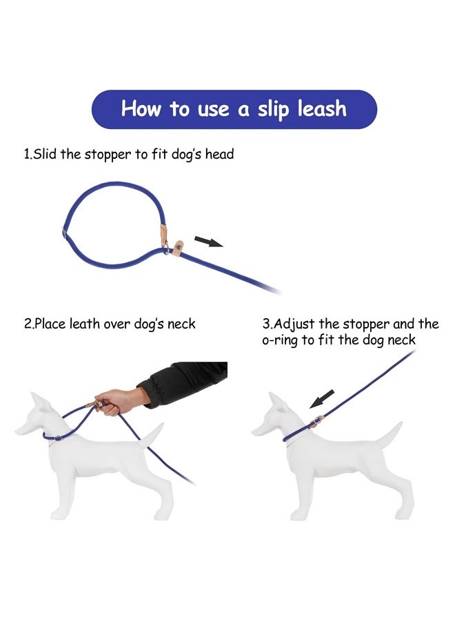 COBEE - Small Dog Rope Leash - Slip Lead Control, 5 FT x 1/3" No Pull Dog Loop Leash with Durable Leather Connector and Adjustable Metal Buckle P-Shaped Puppy Traction Rope for Small/Medium Dogs(Blue) - Image 1