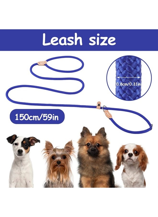 COBEE - Small Dog Rope Leash - Slip Lead Control, 5 FT x 1/3" No Pull Dog Loop Leash with Durable Leather Connector and Adjustable Metal Buckle P-Shaped Puppy Traction Rope for Small/Medium Dogs(Blue) - Image 1
