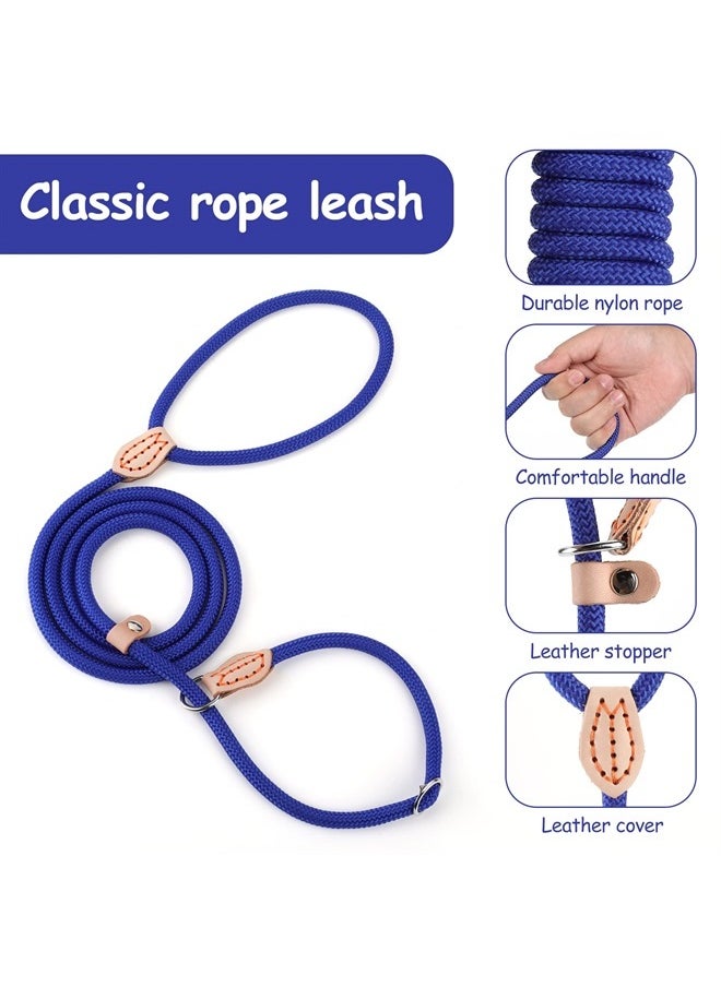 COBEE - Small Dog Rope Leash - Slip Lead Control, 5 FT x 1/3" No Pull Dog Loop Leash with Durable Leather Connector and Adjustable Metal Buckle P-Shaped Puppy Traction Rope for Small/Medium Dogs(Blue) - Image 1