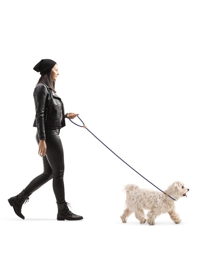 COBEE - Small Dog Rope Leash - Slip Lead Control, 5 FT x 1/3" No Pull Dog Loop Leash with Durable Leather Connector and Adjustable Metal Buckle P-Shaped Puppy Traction Rope for Small/Medium Dogs(Blue) - Image 1