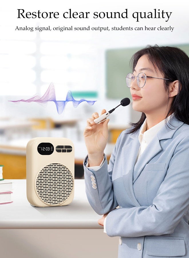DUNISO Voice Amplifier for Teachers，Bluetooth Voice Amplifier with Wired Microphone Headset，Portable Rechargeable Bullhorn with Strap，Support U Disk and TF Card,Suitable for Teachers Tour Guides Coaches，Beige - Image 3