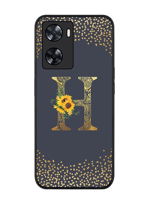 Rugged Black edge case for OnePlus Nord N20 SE Slim fit Soft Case Flexible Rubber Edges Anti Drop TPU Gel Thin Cover - Custom Monogram Initial Letter Floral Pattern Alphabet - H (Grey )