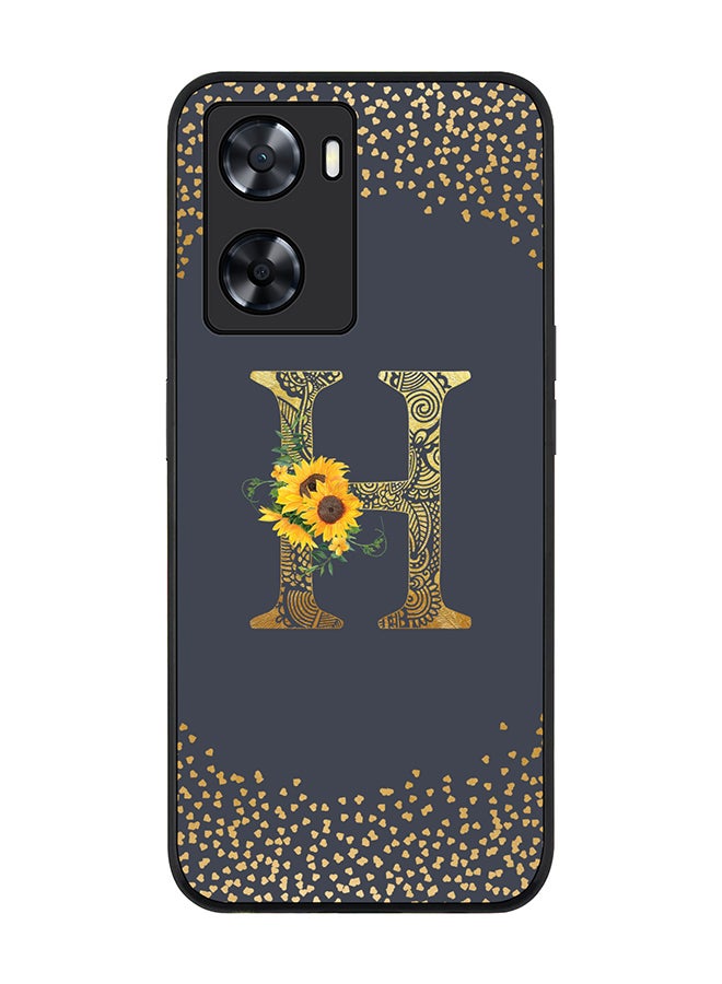 Rugged Black edge case for OnePlus Nord N20 SE Slim fit Soft Case Flexible Rubber Edges Anti Drop TPU Gel Thin Cover - Custom Monogram Initial Letter Floral Pattern Alphabet - H (Grey )