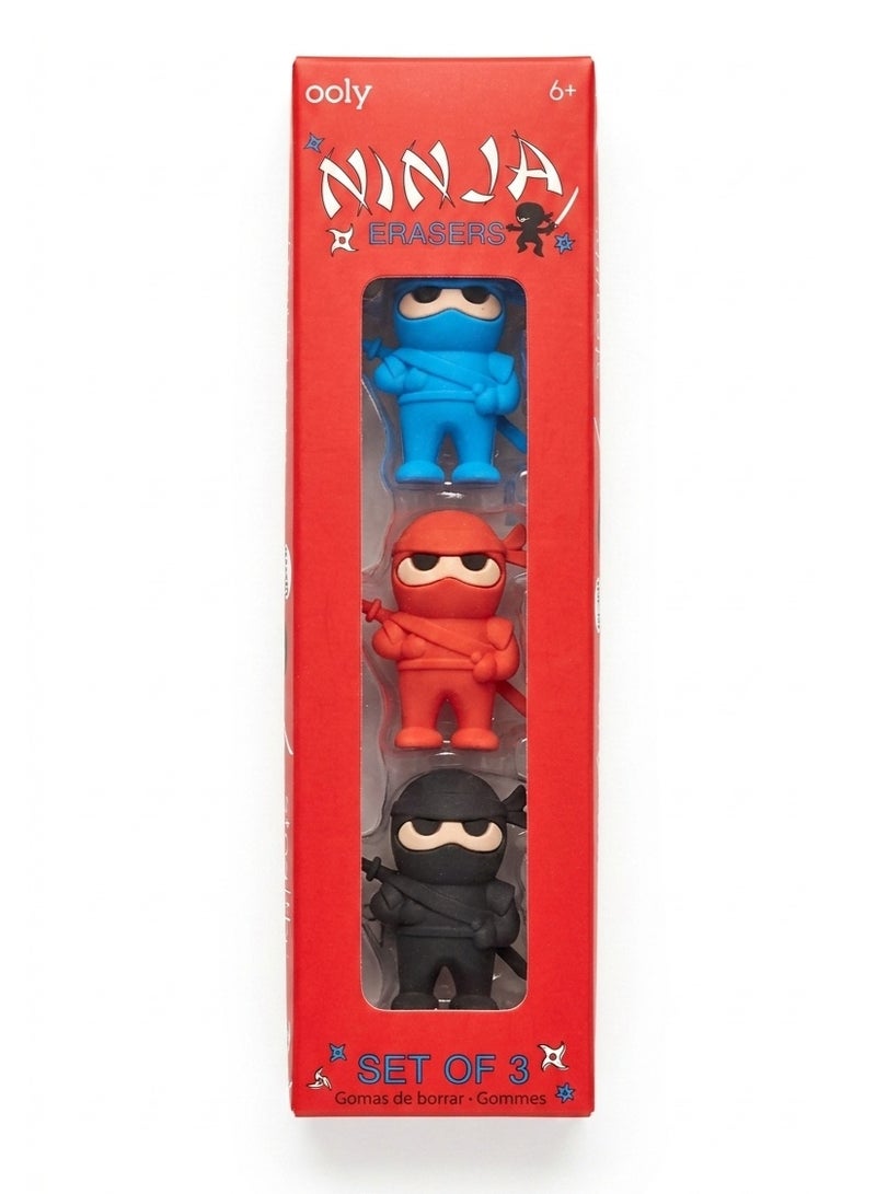 Ooly Ninja Erasers - Set of 3 Colorful Ninja Action Figure Erasers for Kids - Image 1
