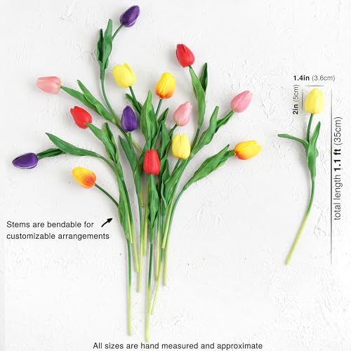 FiveSeasonStuff Real Touch Tulips Artificial Flowers – 15 Stems Faux Tulip Bouquet in Gift Box for Wedding, Home Decor, Party, Floral Arrangements (Rainbow Colors) - Image 3