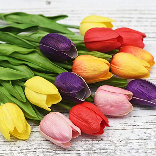 FiveSeasonStuff Real Touch Tulips Artificial Flowers – 15 Stems Faux Tulip Bouquet in Gift Box for Wedding, Home Decor, Party, Floral Arrangements (Rainbow Colors) - Image 4