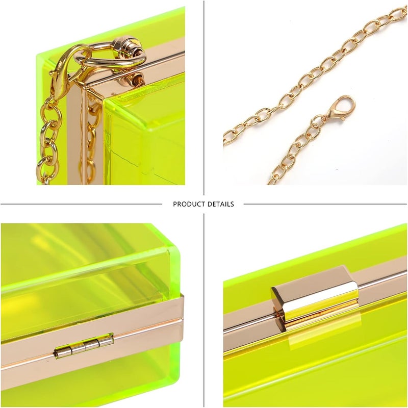 WJCD Women Clear Purse Acrylic Box Clutch Handbag, Small Transparent Crossbody Evening Bag Stadium Approved Gold Chain Strap - Image 3