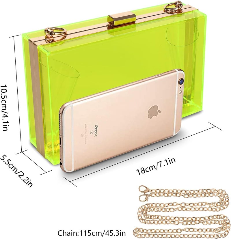 WJCD Women Clear Purse Acrylic Box Clutch Handbag, Small Transparent Crossbody Evening Bag Stadium Approved Gold Chain Strap - Image 2