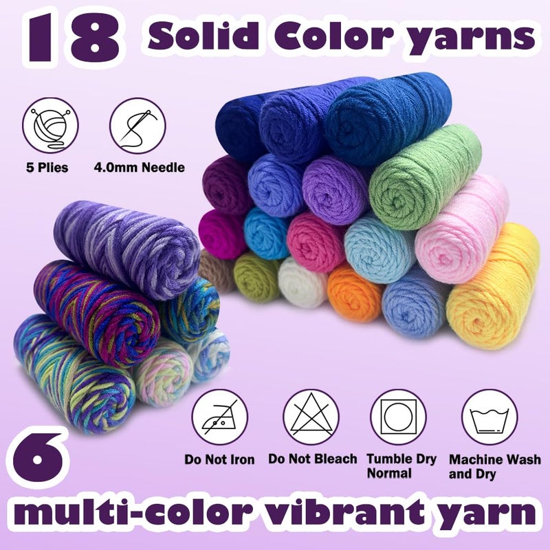 Lewhoo Crochet Kits for Beginner, 1312 Yards Acrylic Yarn Kit for Knitting and Crocheting, 25gÃ—24 Yarn Bundles with Accessories - Image 4