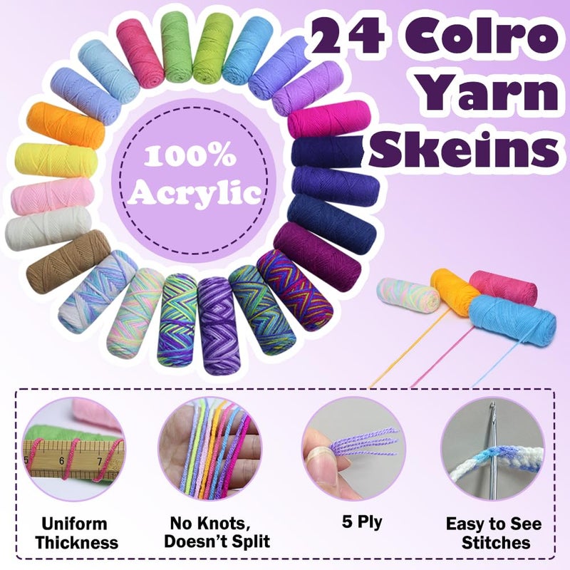 Lewhoo Crochet Kits for Beginner, 1312 Yards Acrylic Yarn Kit for Knitting and Crocheting, 25gÃ—24 Yarn Bundles with Accessories - Image 2