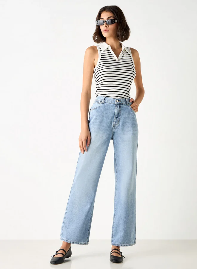 2Xtremz 2Xtremz Mid-Rise Wide Leg Jeans with Button Closure