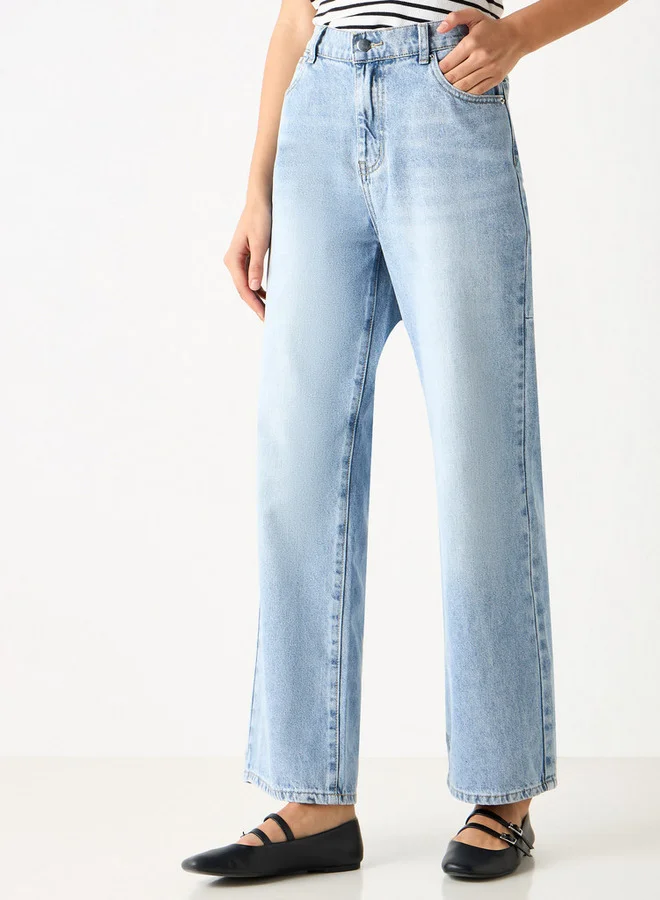 2Xtremz 2Xtremz Mid-Rise Wide Leg Jeans with Button Closure