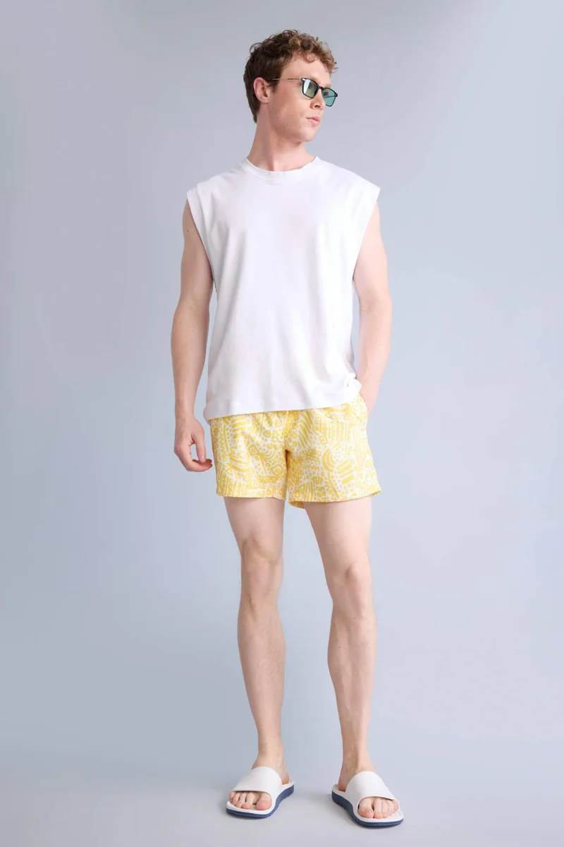 Patterned Yellow Swim Shorts