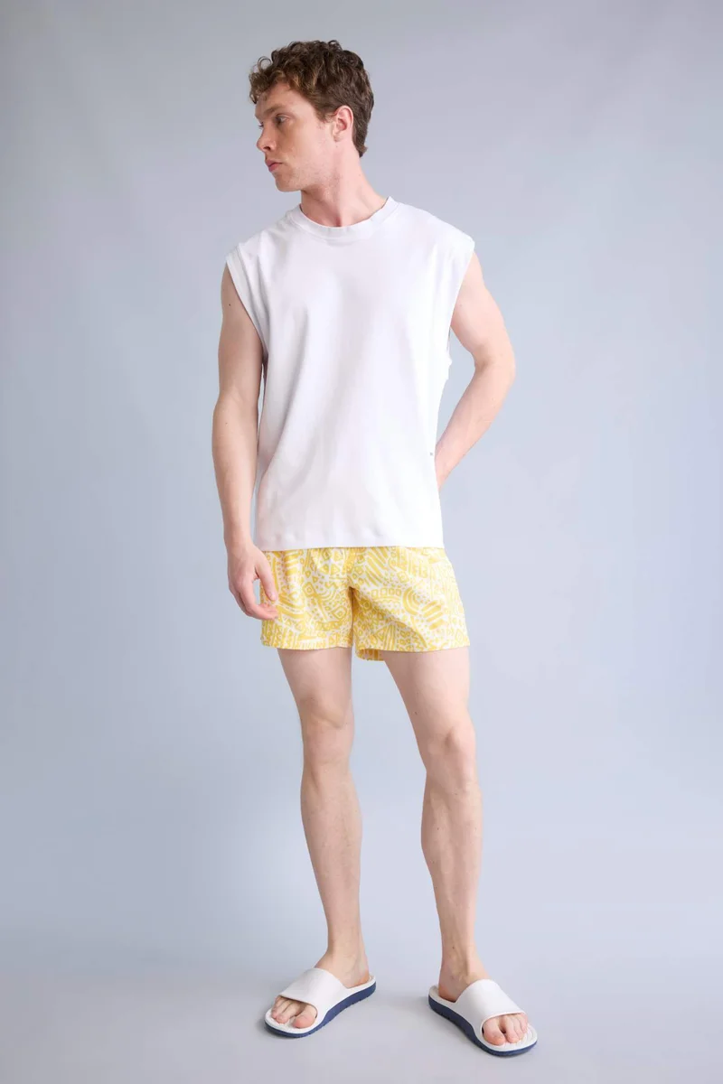 Defacto  Patterned Yellow Swim Shorts for Men | Best Price UAE