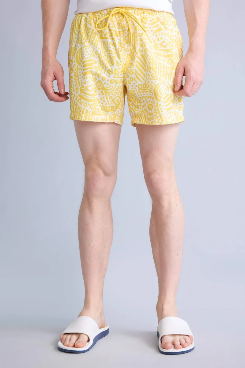 Defacto  Patterned Yellow Swim Shorts for Men | Best Price UAE