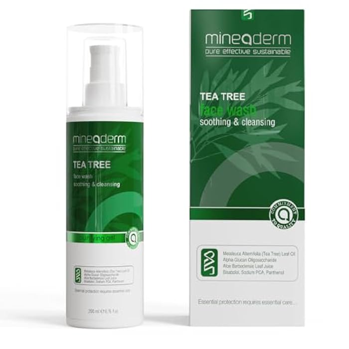 Mineaderm Tea Tree Face Wash for Acne-Prone Skin – Purifying Cleanser with Aloe Vera, Panthenol & Bisabolol – Fights Acne & Controls Oil – Gentle Daily Gel Wash – 200ml - Image 1