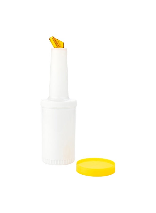 Restaurantware 1 qt Plastic Quick Pour Storage Container Bottle - with Yellow Spout and Lid - Bar Storage Bottle - 3 1/2" x 3 1/2" x 13" - 1ct Box - Bar Lux - Image 1
