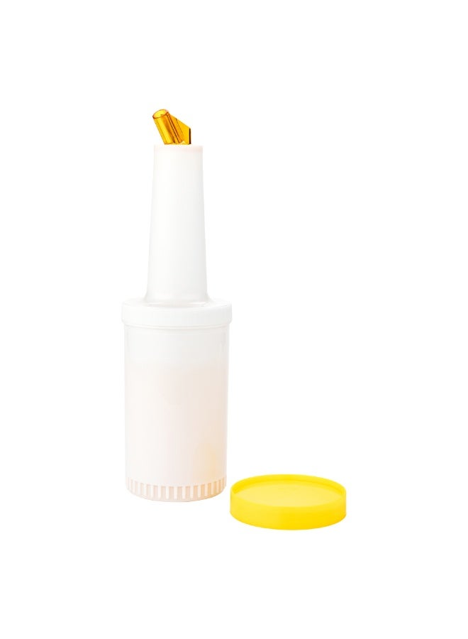 Restaurantware 1 qt Plastic Quick Pour Storage Container Bottle - with Yellow Spout and Lid - Bar Storage Bottle - 3 1/2" x 3 1/2" x 13" - 1ct Box - Bar Lux - Image 2